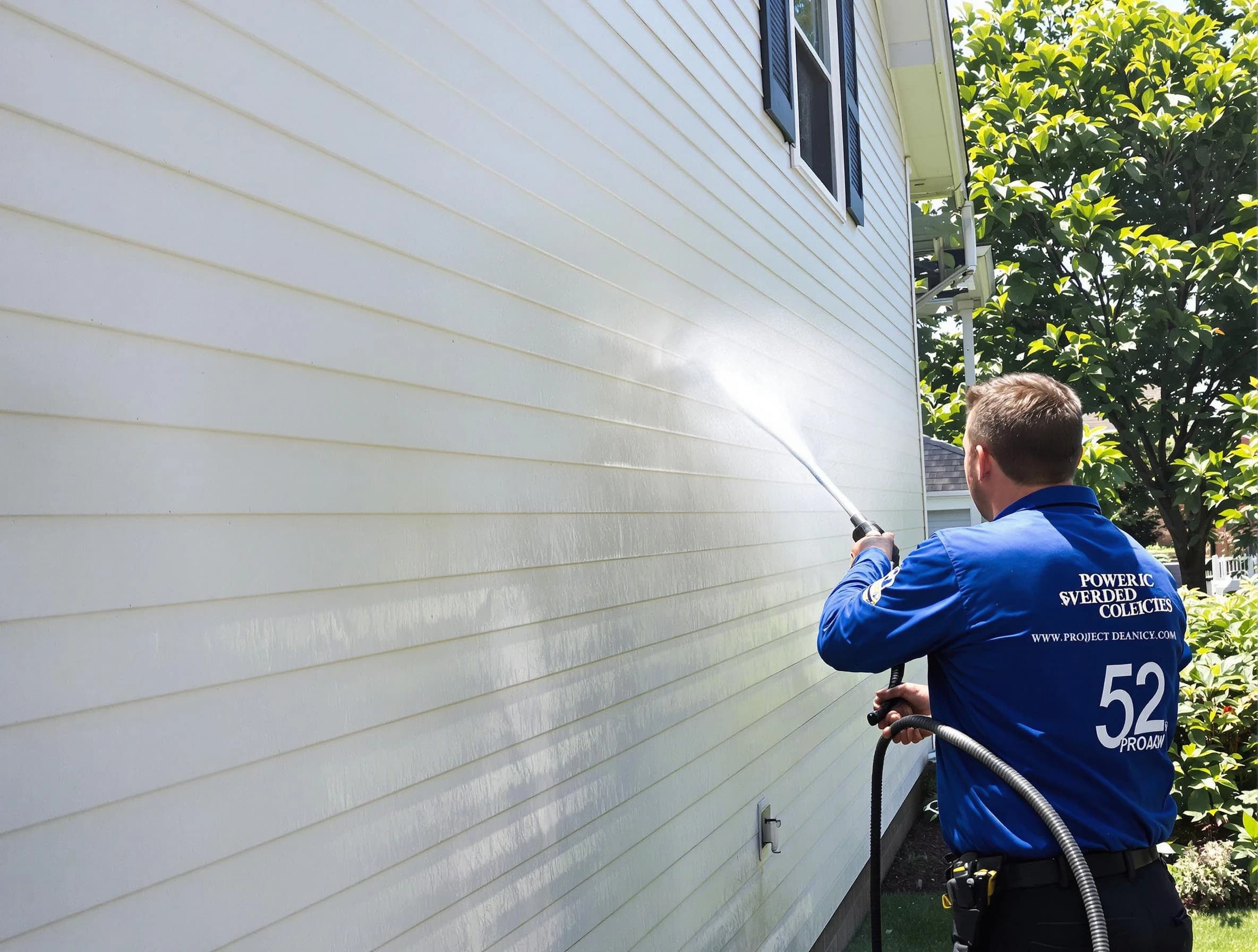 A Avon Power Washing technician power washing a home in Avon