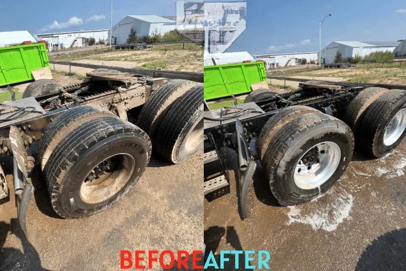 Avon Power Washing team cleaning commercial fleet vehicles in Avon